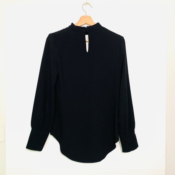 Zara Woman Black Keyhole Long-Sleeve Blouse High Neck Cuffed Sleeves & Curved XS - Picture 5 of 10